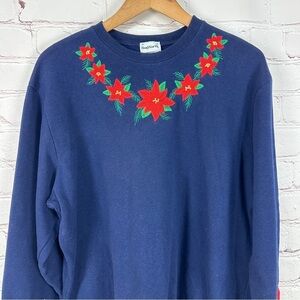 Vintage Womens Sweater Medium Christmas Holiday Crewneck Ugly Party Poinsettia